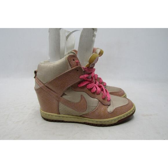 NIKE Sky Hi Dunk Womens Sz 8.5 Pink Shimmer Lace Up Hidden Wedge Sneaker - Picture 3 of 11